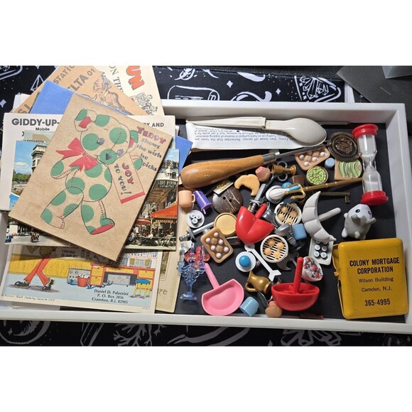 Eclectic Vintage Junk Drawer Lot – Ephemera, Miniature Toys, Oddities - Picture 1 of 16